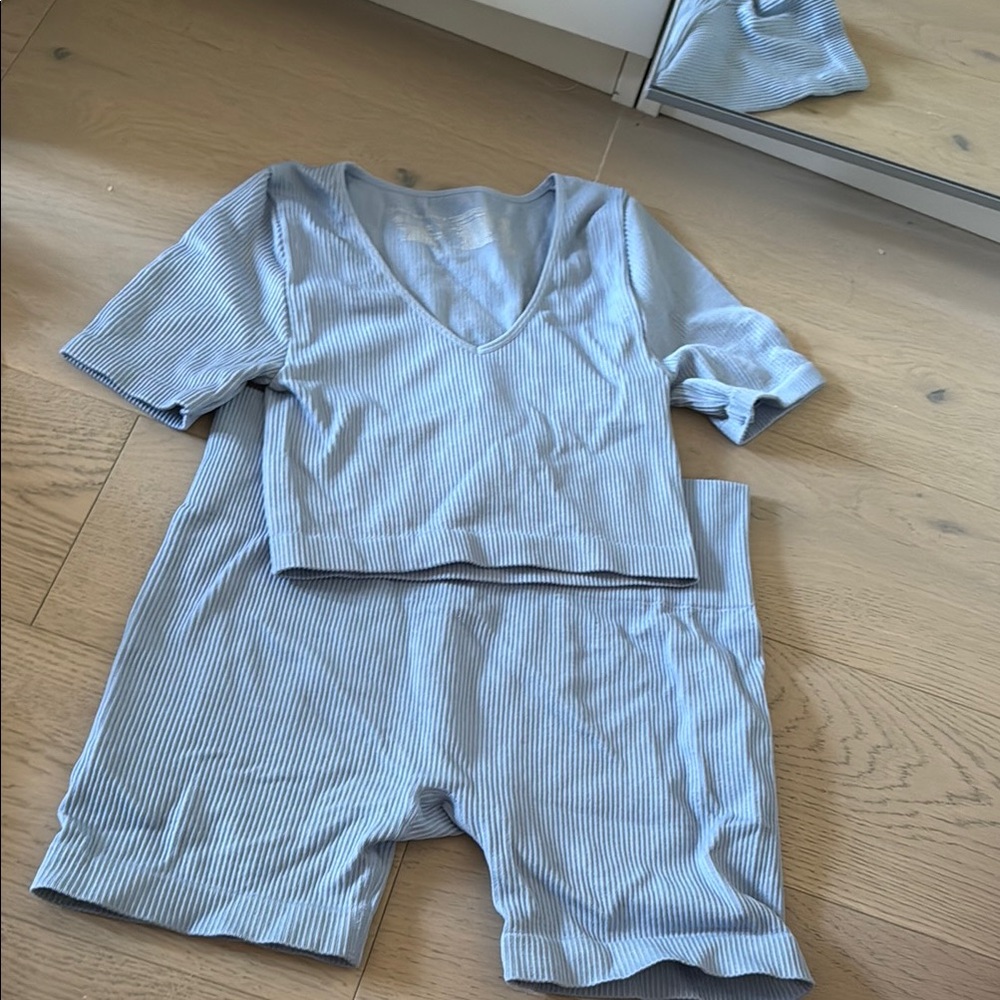 Light Blue Ribbed Lounge Set